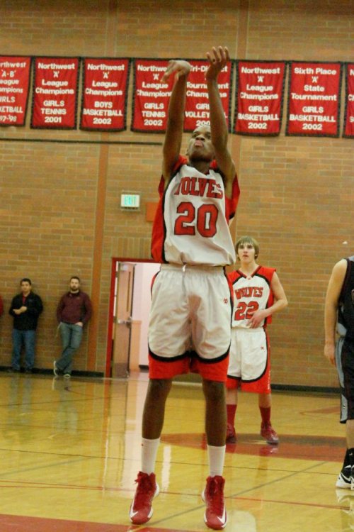 Anthony Bergeron, seen here shooting a free-throw, scored a team-high 15 Tuesday. (Shelli Trumbull photo)