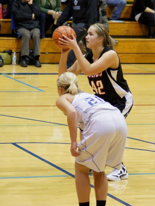 Bessie Walstad, seen here shooting a free-throw earlier this season, led the Wolves with eight points Tuesday. (Shelli Trumbull photo)