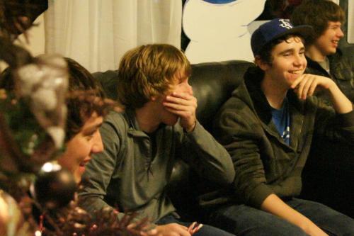 Josh Wilsey (second from left) clears the palate with an inappropriate joke.