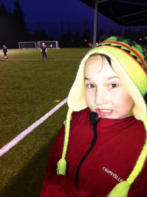 Ethan Spark, brother of Islander defender Jen Spark, is super-excited to be spending his Sunday in Bellevue.