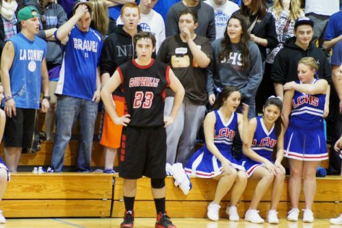 Aaron Trumbull gets some guff from a vocal La Conner crowd.