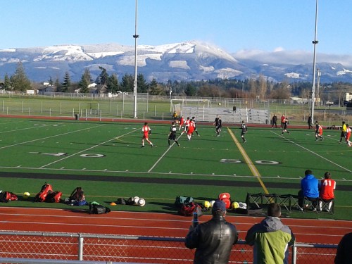 And now, when snow in the background greeted Dawson and teammates in Mt. Vernon yesterday.
