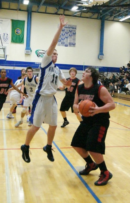 Nick Streubel pump fakes a Falcon off his feet.