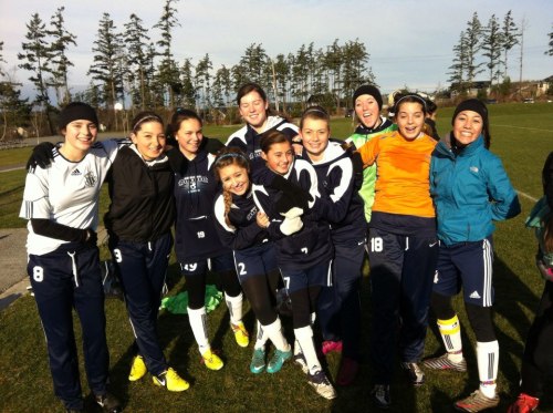 In this photo from last weekend, Becca Pabona (44) already has a smile, because she has seen the future and know she'll score a goal the next week. (Kali Barrio photo)