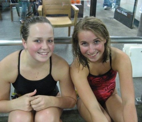 Doyle (right), when she was ruling the pool as a high school swimmer.