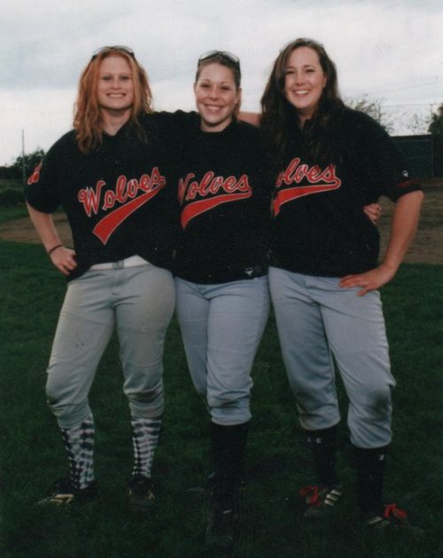 Farmer and Wolf teammates Andrea Larson (center) and Laura "L-Train" Crandall.