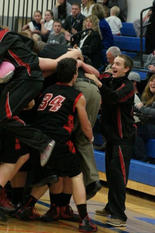 Here, Walstad celebrates Coupeville's streak-busting win. Tuesday he celebrated his varsity debut.