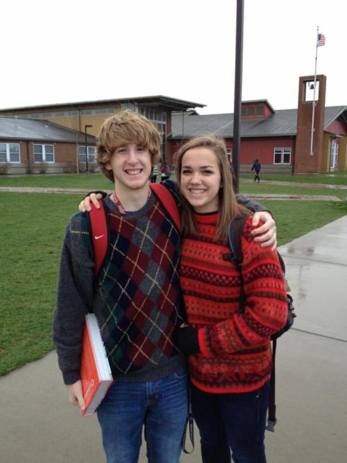 Josh Wilsey and Bessie Walstad model sweet sweaters. Later, Wilsey would get up to much soccer-related shenanigans.