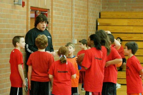 Nick Streubel tells his young pupils, "Drink your milk and you too can grow up to be The Big Hurt."