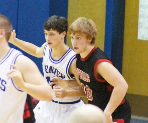 Taylor Ebersole (left) and former teammate Caleb Valko joust for position in a game this season. (Shelli Trumbull photo)
