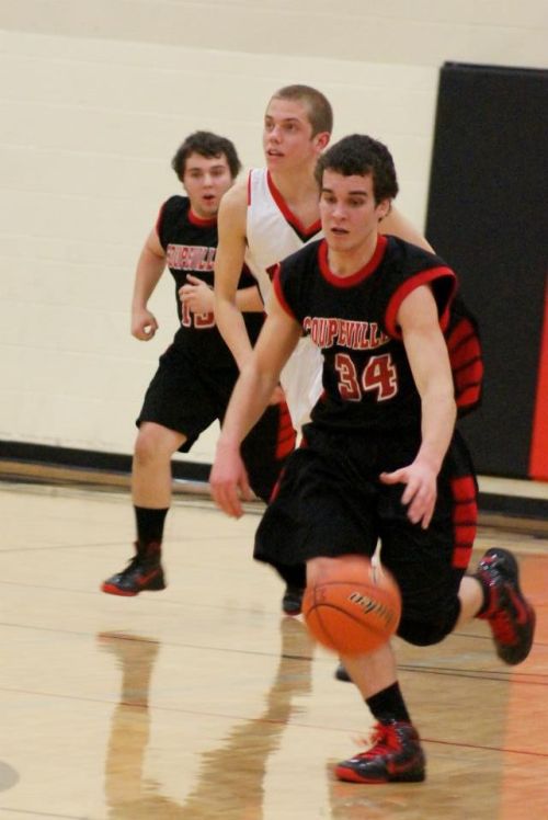 Ben Etzell pushes the ball up the floor in a game against ATM earlier this season. (Shelli Trumbull photo)