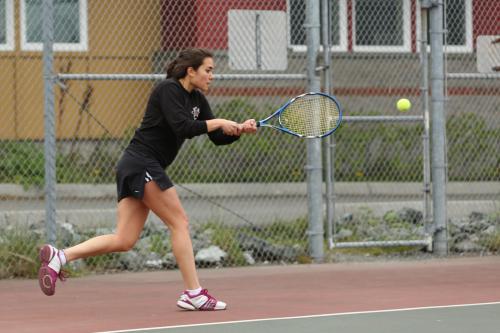 Amanda d'Almeida, seen here against South Whidbey, put up a strong fight Thursday. (John Fisken photo)