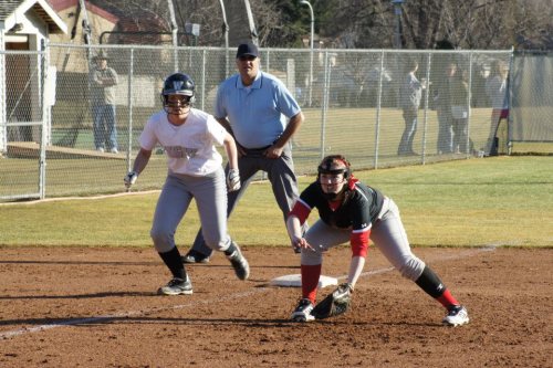 The SVC third-baseman guards the line behind Trumbull.