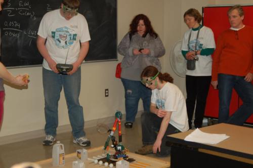 Johnson (left) and McClarin unleash their robot.