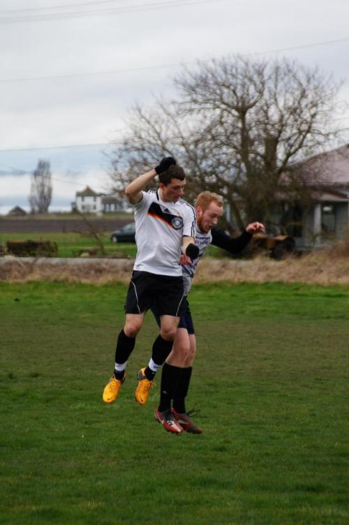 Nathan Lamb (left) and Jacob Lovell fight for position.