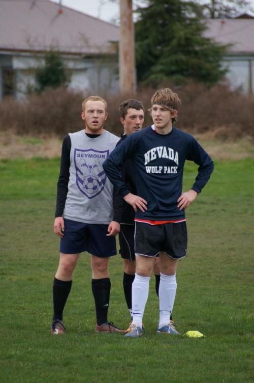 Josh Wilsey (right), seen here during a practice, had several strong shots on goal Tuesday. (Robert Pelant photo)
