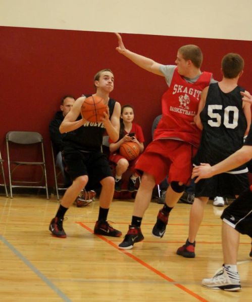 Joel Walstad looks for an opening in the defense.