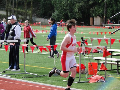 Jake McCormick gets the faux-hawk going during his race. (Wendy McCormick photo)