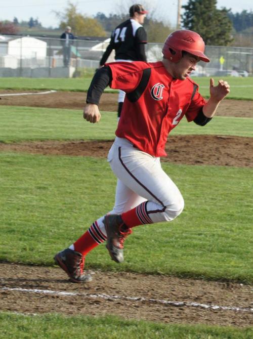 Drew Chan is in a hurry to get to first. A big hurry.