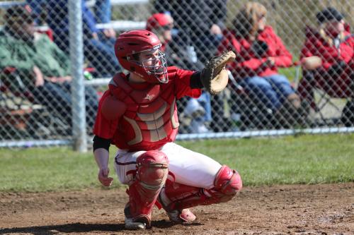 Jake Tumblin started behind the plate Monday and finished on the mound. (John Fisken photo)
