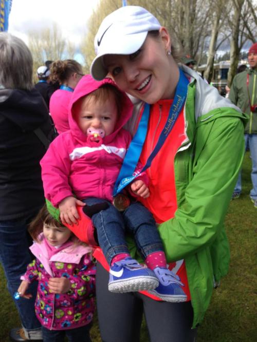 Lindsey Helm celebrates the end of the Half-Marathon with her daughter. (Jerry Helm photo)