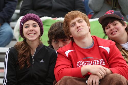 Julis Myers (left) and CJ Roberts (right) enjoy the epic win, while Caleb Valko appears to have had a bad burrito for lunch and Nick Streubel is trying to get out of the wind. (John Fisken photo)