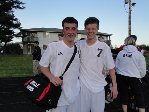 The present and the future of Wolf soccer, senior Nathan Lamb (left) and freshman Zane Bundy. (Janine Bundy photo)