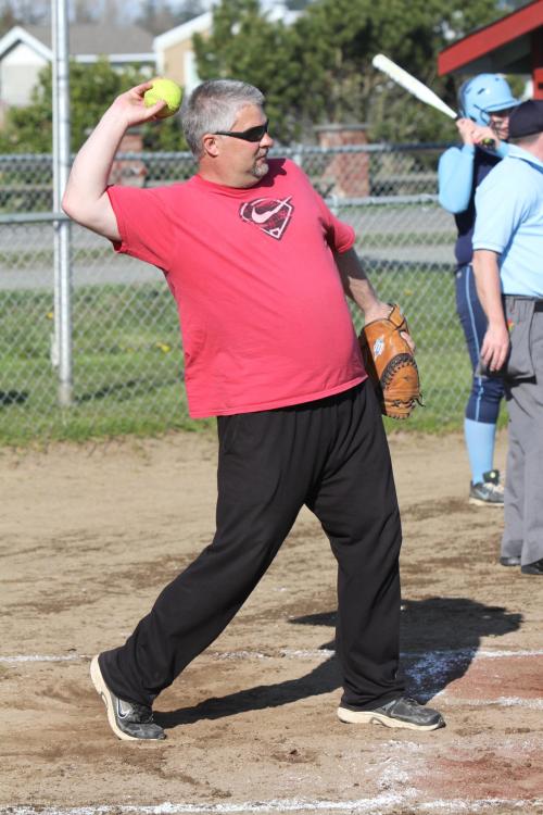 Wolf coach David King demonstrates the proper throwing technique. A technique not embraced by South Whidbey, it seems... (John Fisken photo)