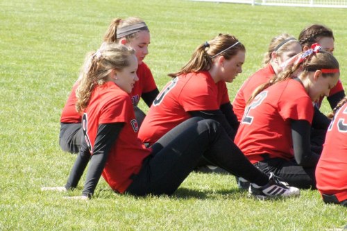 Trumbull relaxes with her teammates.