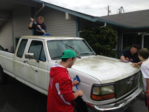 Carson Risner works away up top