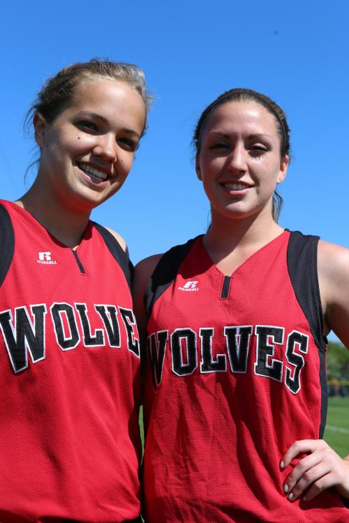 Bessie Walstad (left), one of two CHS seniors with Maria Rockwell, delivered two huge doubles Friday. (John Fisken photo)
