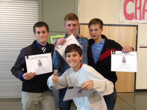 Back row, l to r, Sean Donley, Jeremy Copenhaver and Bundy, with Dawson d'Almeida up front.