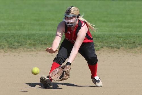Madeline Roberts made the play of the day Thursday, gunning down a runner at home. (John Fisken photo)