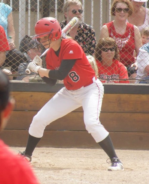 Eagle-eyed Alexis Trumbull guards the plate. (Shelli Trumbull photos)