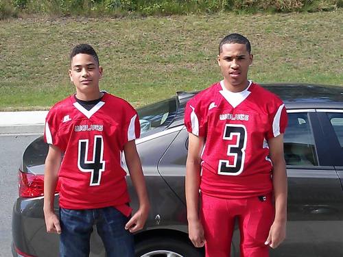 The Booker brothers, freshman Ramon (left) and junior Tyree, making their Wolf debuts. (Terrence Booker photo)