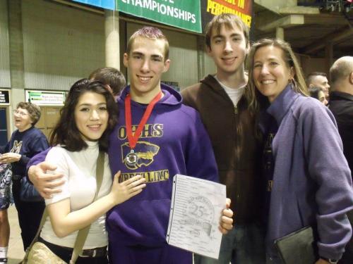 Josh Crebbin (in purple) and mom Toni Crebbin (far right).