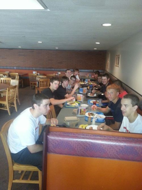 Early morning breakfast for CHS boys basketball players at a team camp in Oregon. (Dustin Van Velkinburgh photo)