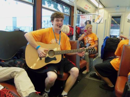 Brandon Kelley fires up his guitar.