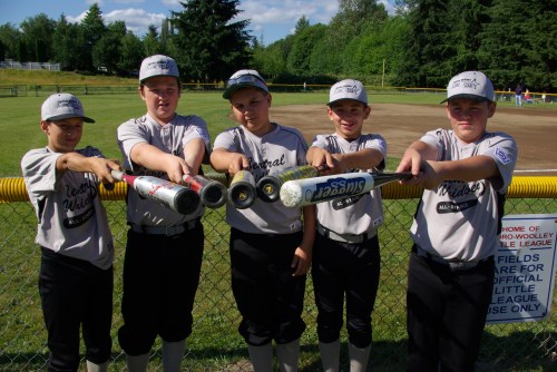 Led by Murderers Row (l to r, Joey Lippo, Kyle Rockwell, Jake Pease, Ty Eck and Julian Welling) Central Whidbey knocked North Whidbey out of the little league playoffs 6-4 Friday.