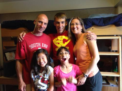 Toni Crebbin (far right) and most of her family drop son Josh off at WSU.