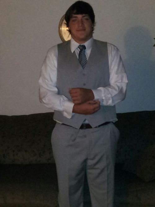 The Big Hurt (Wolf lineman Nick Streubel) doubling as the Big Fashion Plate. (Nanette Streubel photo) 