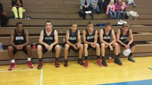 Wolf players (l to r) Anthony Bergeron, Aaron Trumbull, Joel Walstad, Jared Helmstadter, Isaac Vargas and ? (Shelli Trumbull photo.