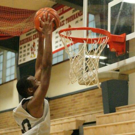 Anthony Bergeron tastes the air up there in an off-season game. (Shelli Trumbull photo)