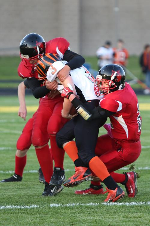 Team tackling at its finest.