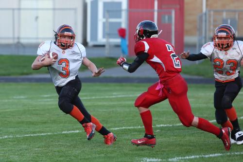 Locked an dloaded, Payne prepares to rip a Granite Falls runner in half.