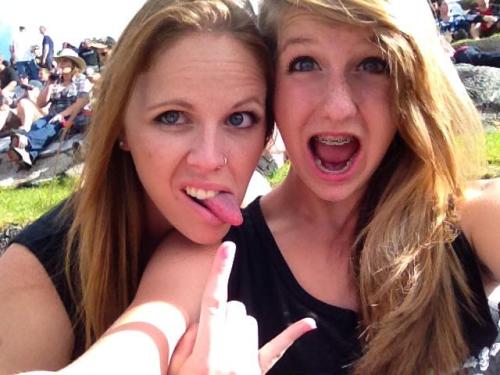 Mindy ((left) and Lauren Grove rock out together.