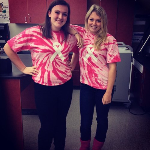 Wolf volleyball stars Hailey Hammer (left) and Breeanna Messner are reppin' pink all day. 