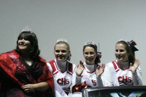 Queen Heni Barnes and her court (l to r) senior princesses Kenzie Kooch, Emilee Crichton and Julia Felici.
