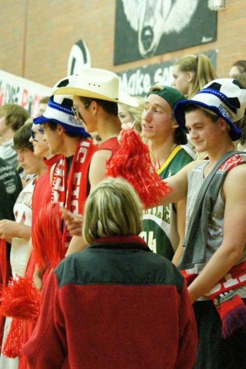 Wolf soccer star Sean Donley (with pom pom) talks to the authorities. (Shelli Trumbull photo)