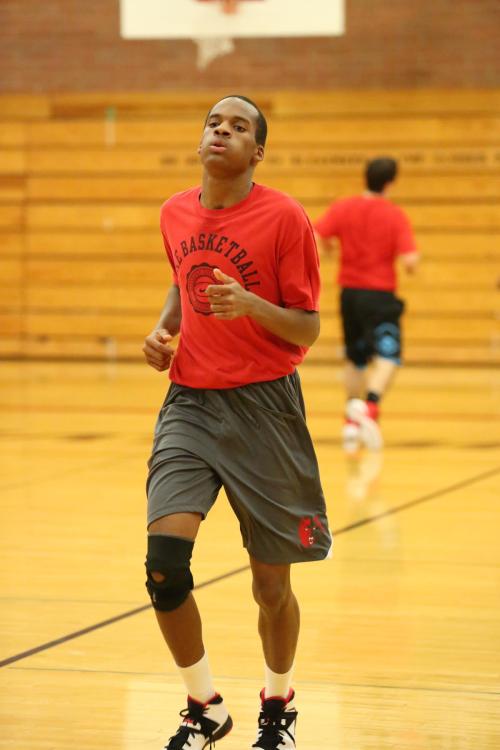 Anthony Bergeron pushes through the running-heavy portion of a CHS boys' hoops practice.